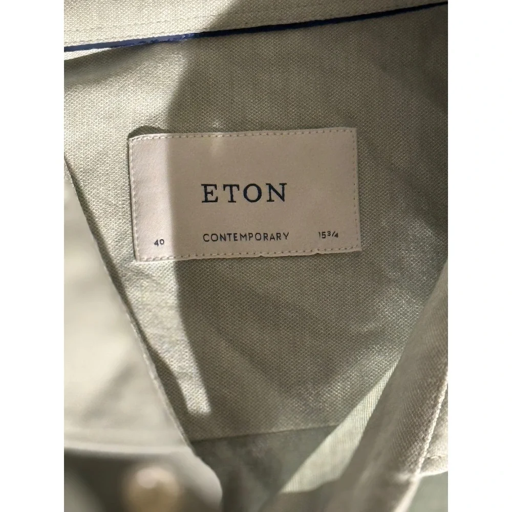 Eton Contemporary Fit Button Down Shirt Mens 15.75 40 Cotton Green Grey